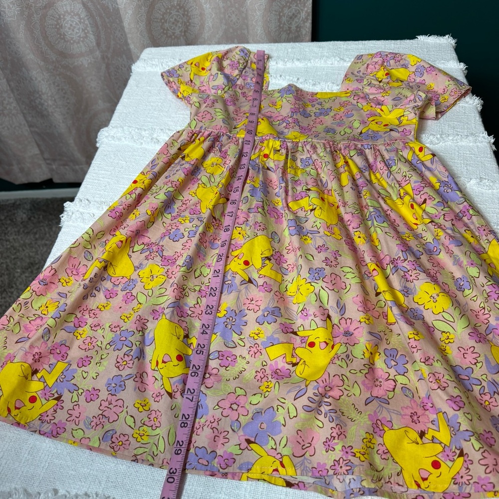 Floral Pikachu Kids A-Line Short Sleeve Smock Dress Cotton Size Girls XL (14) - Picture 3 of 8